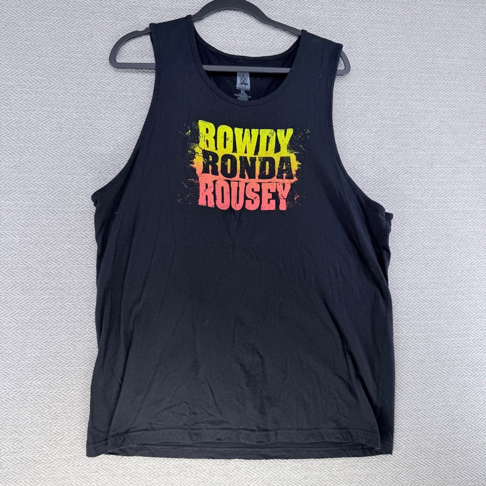 WWE Tank Top XL Black Cotton Ronda Rousey Wrestling Graphic Sleeveless Shirt